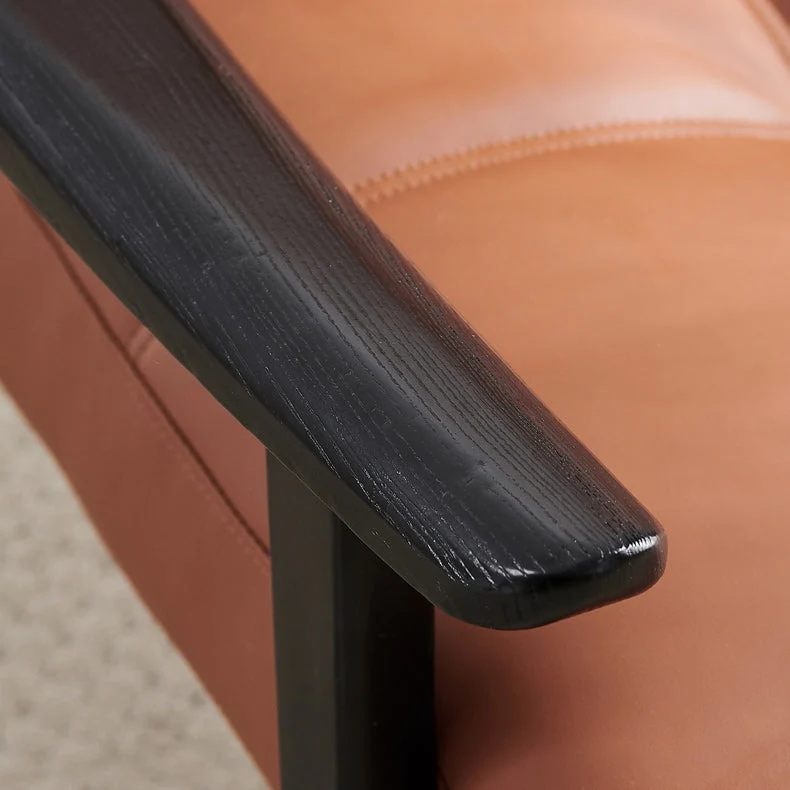 Effen kleur houten lounge stoel echt leer slaapkamer bijzetstoel Clearhalo