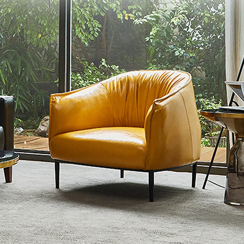Effen kleur slaapkamer lederen armen inbegrepen ronde armen Camel Back Barrel Chair Clearhalo