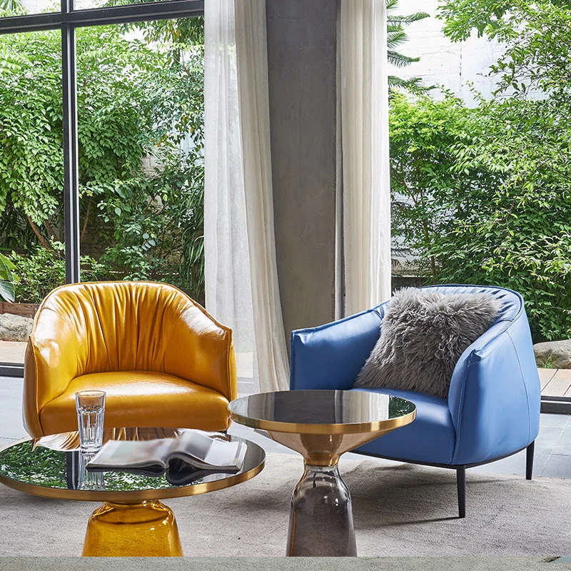 Effen kleur slaapkamer lederen armen inbegrepen ronde armen Camel Back Barrel Chair Clearhalo