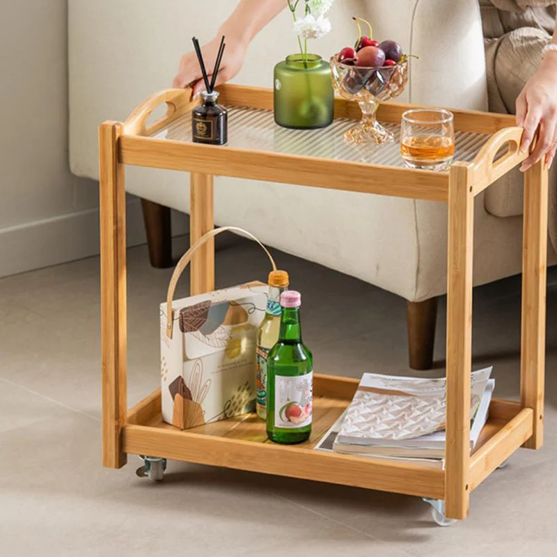 Eigentijds massief hout met plank Rechthoekige dubbele laag bijzettafel Clearhalo