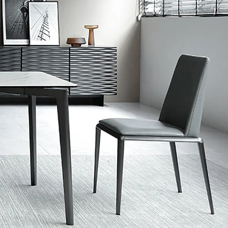 Eigentijdse armloze zijstoelen met stevige rugleuning, leren eetkamerstoelen voor thuis (set van 2) Clearhalo
