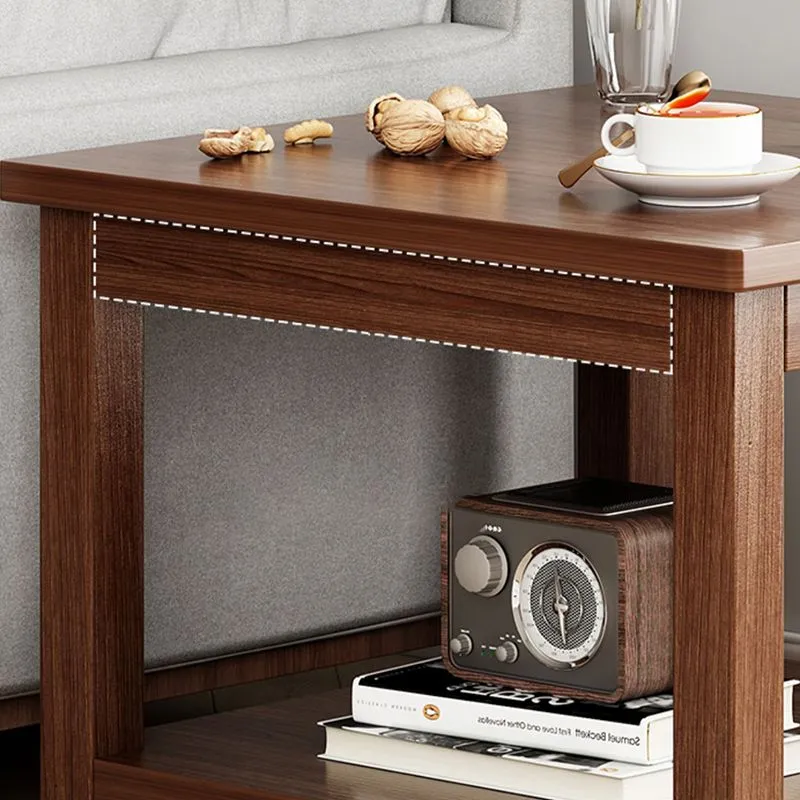 Eigentijdse bijzettafel met dubbele laag en houten accent bijzettafel met plank Clearhalo