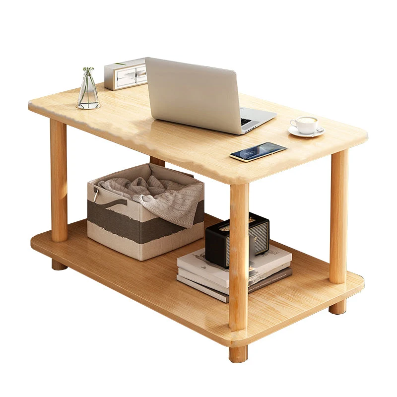 Eigentijdse bijzettafel met dubbele laag en houten accent bijzettafel met plank Clearhalo