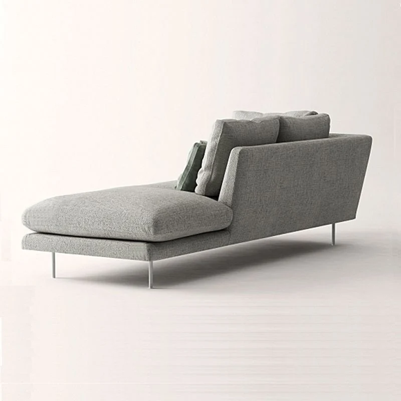 Eigentijdse gestoffeerde chaise longue van katoenmix met uitlopende arm grijs Clearhalo