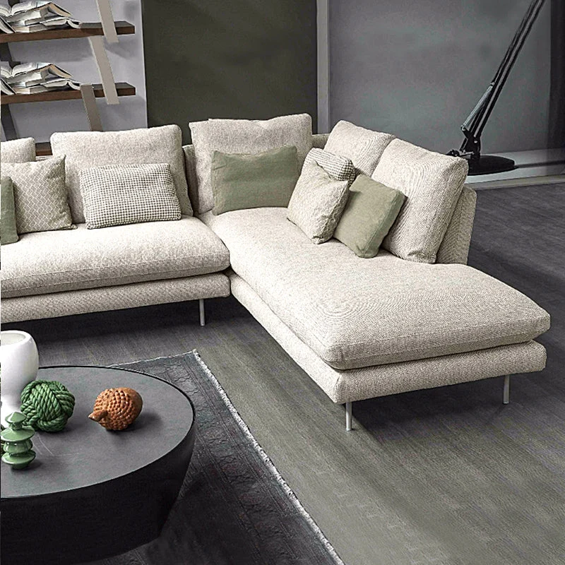 Eigentijdse gestoffeerde chaise longue van katoenmix met uitlopende arm grijs Clearhalo