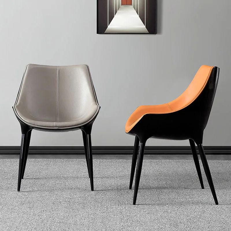 Eigentijdse lederen eetkamerstoelen, stevige zijstoelen met achterarm (set van 2) Clearhalo