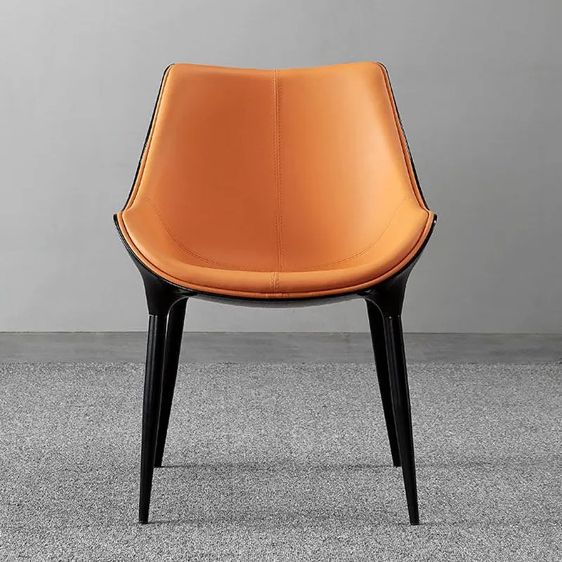 Eigentijdse lederen eetkamerstoelen, stevige zijstoelen met achterarm (set van 2) Clearhalo
