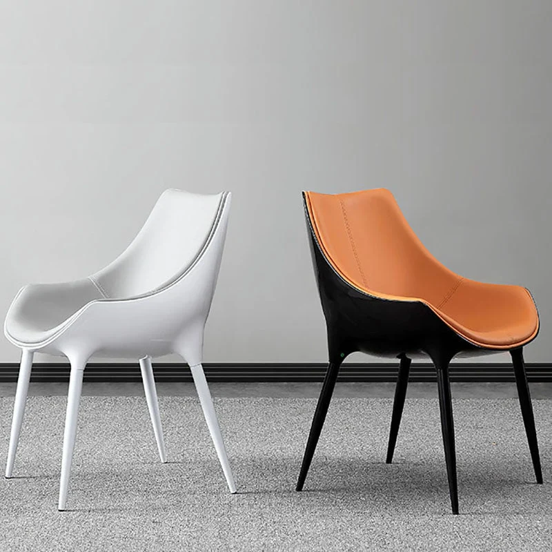 Eigentijdse lederen eetkamerstoelen, stevige zijstoelen met achterarm (set van 2) Clearhalo