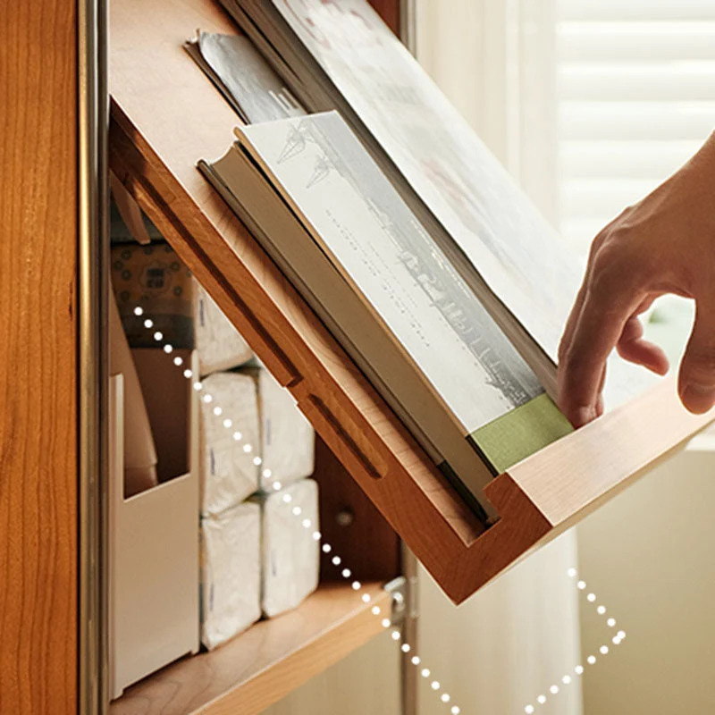 Eigentijdse massief houten boekenkast met gesloten achterkant en kasten Clearhalo