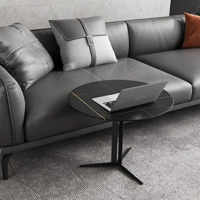 Eigentijdse metalen hoektafel voetstuk ronde zijaccenttafel met voetstuk Clearhalo