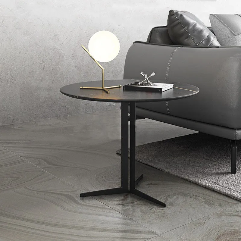 Eigentijdse metalen hoektafel voetstuk ronde zijaccenttafel met voetstuk Clearhalo