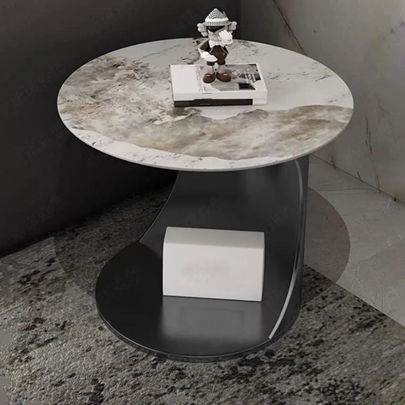 Eigentijdse ronde stenen bijzettafel stalen abstracte bijzettafel Clearhalo