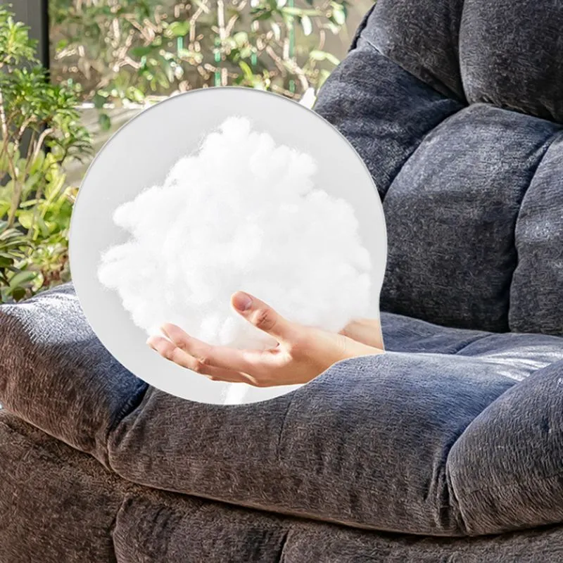 Eigentijdse standaard fauteuil met getufte rugleuning van chenille en opbergruimte Clearhalo