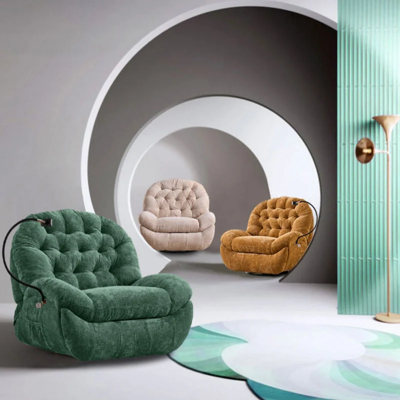 Eigentijdse verstelbare fauteuil met rugleuning, metalen, effen kleur, draaibare schommelstoel voor binnen Clearhalo