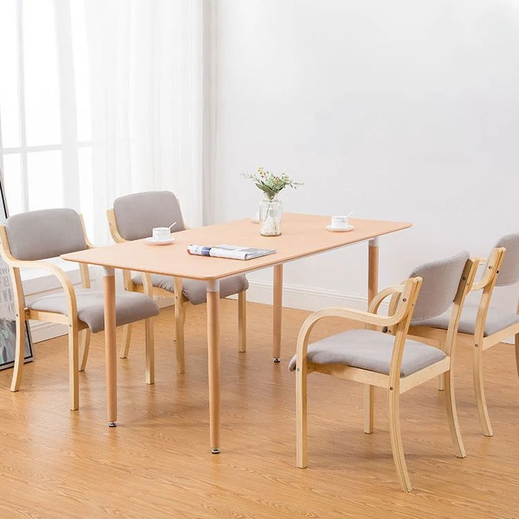 Fauteuil van stof, massief hout, eetkamerstoel met open rug, naturel Clearhalo