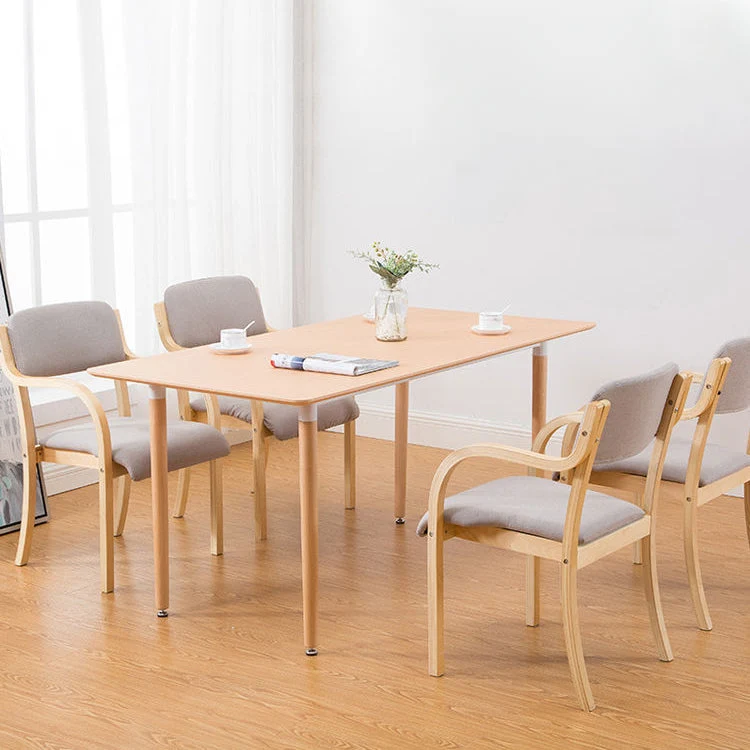 Fauteuil van stof, massief hout, eetkamerstoel met open rug, naturel Clearhalo