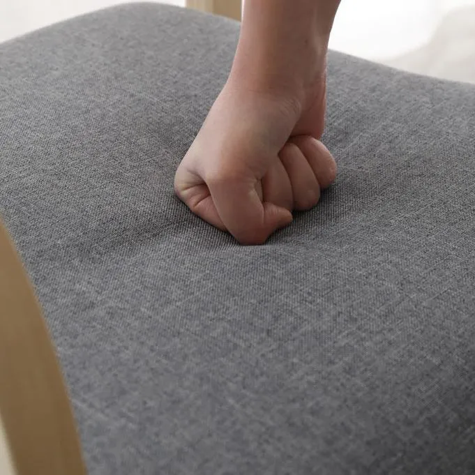 Fauteuil van stof, massief hout, eetkamerstoel met open rug, naturel Clearhalo