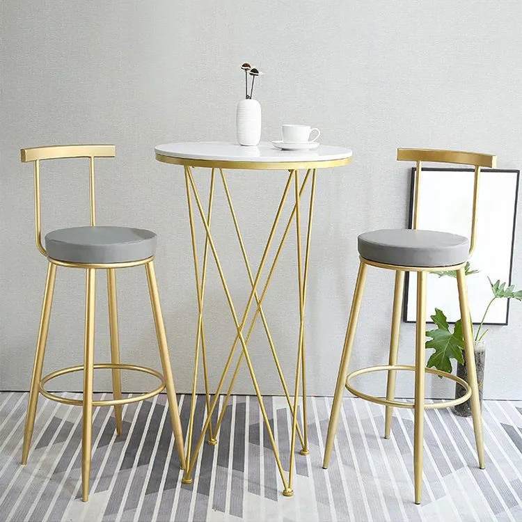 Glam Barkruk met lage rugleuning, ronde kruk met 4 gouden poten Clearhalo