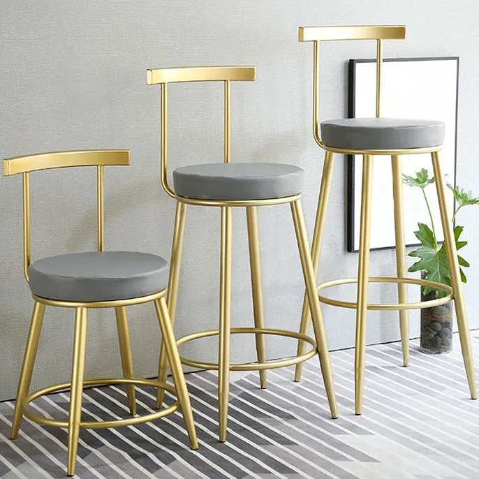 Glam Barkruk met lage rugleuning, ronde kruk met 4 gouden poten Clearhalo