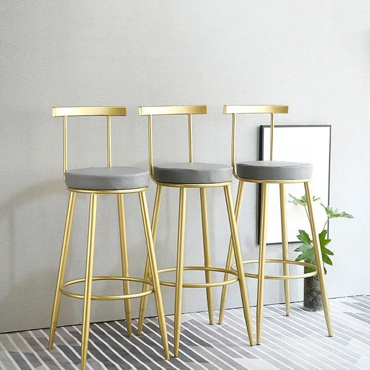 Glam Barkruk met lage rugleuning, ronde kruk met 4 gouden poten Clearhalo