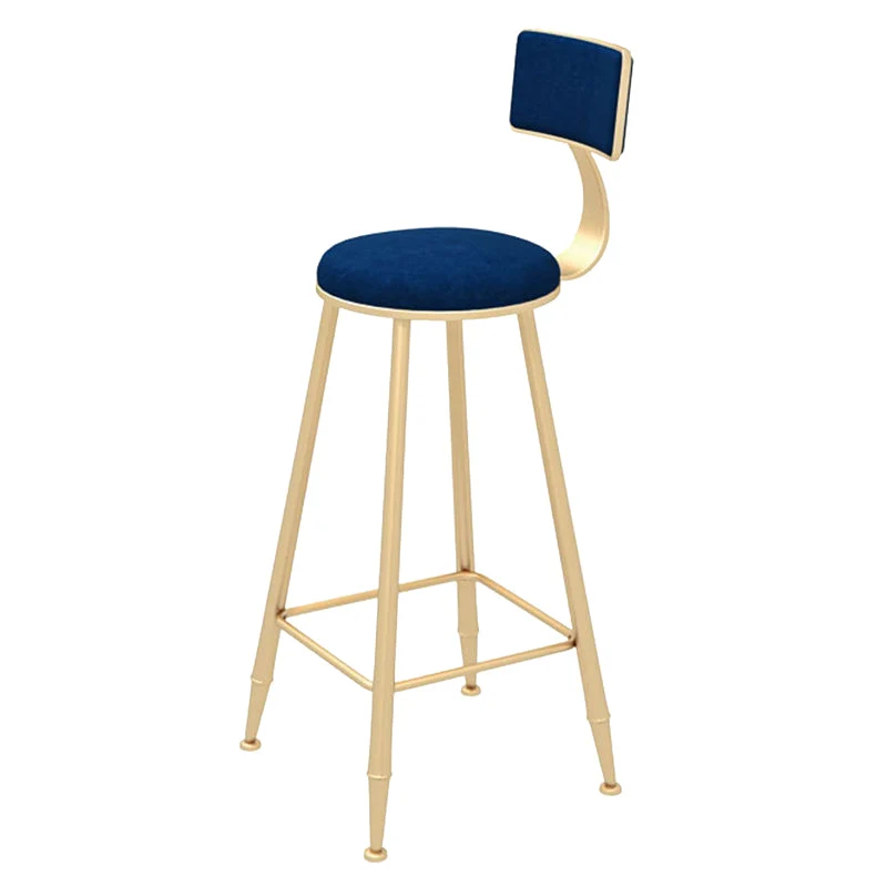 Glam Barkruk met rugleuning, Eetkruk van goudkleurig metaal met kussen Clearhalo