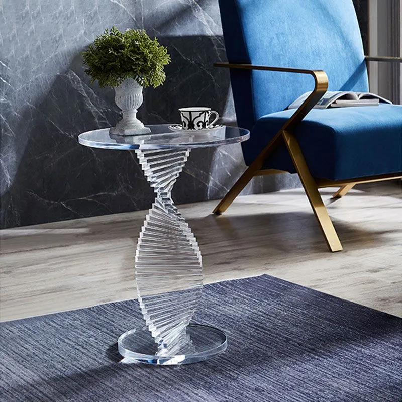 Glam helder rond bijzettafeltje van acryl, 60 cm hoog bijzettafeltje met abstract onderstel Clearhalo
