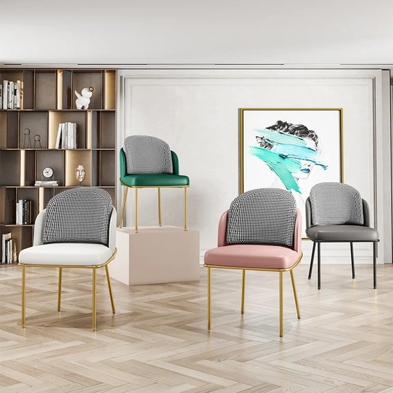 Glam Metal Eetkamerstoel Armloze PU lederen eetkamerstoelen voor thuisgebruik Clearhalo