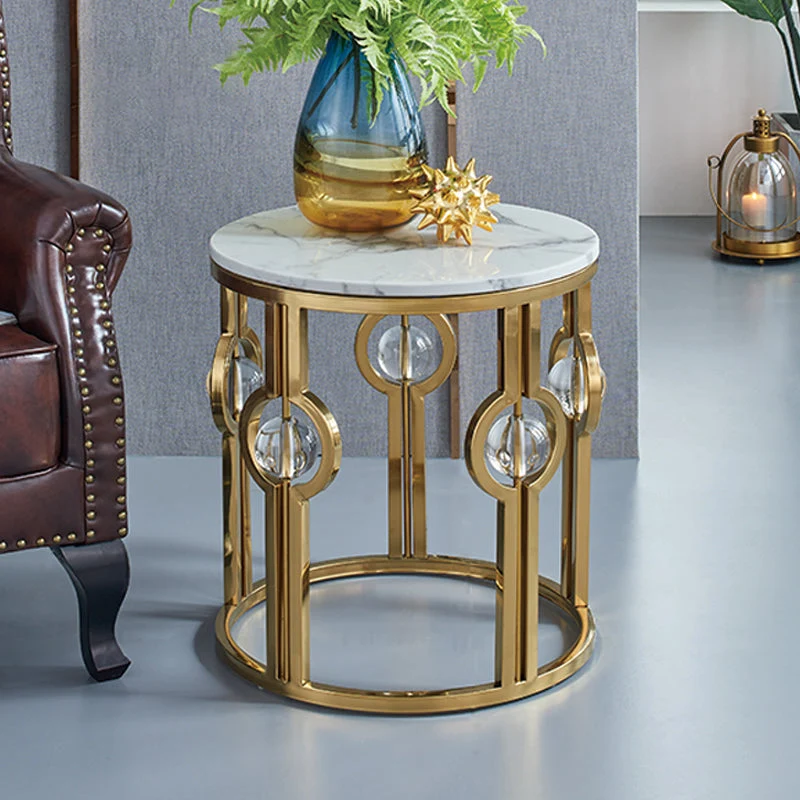 Glam ronde bank bijzettafel met drumonderstel voor woonkamer Clearhalo