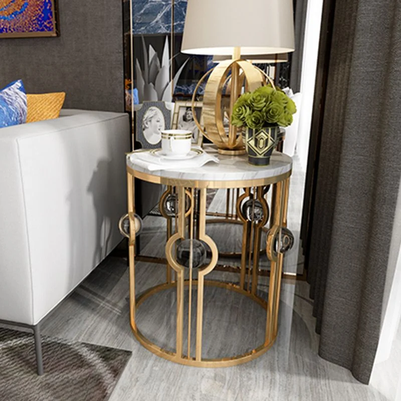 Glam ronde bank bijzettafel met drumonderstel voor woonkamer Clearhalo