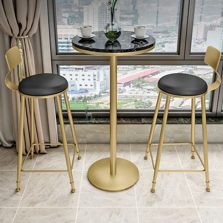 Glam Ronde barkruk op tegenhoogte, leren voetsteun, barkruk met gouden onderstel Clearhalo