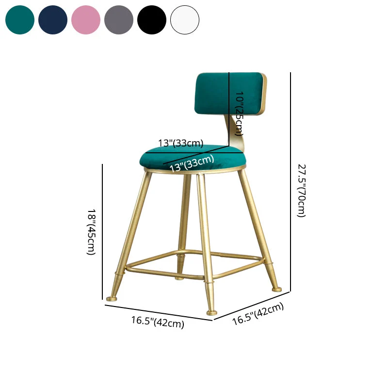 Glam Rugleuning Armloze Counter Kruk Iron Beauty Shop Barkruk met Suede Kussen Clearhalo