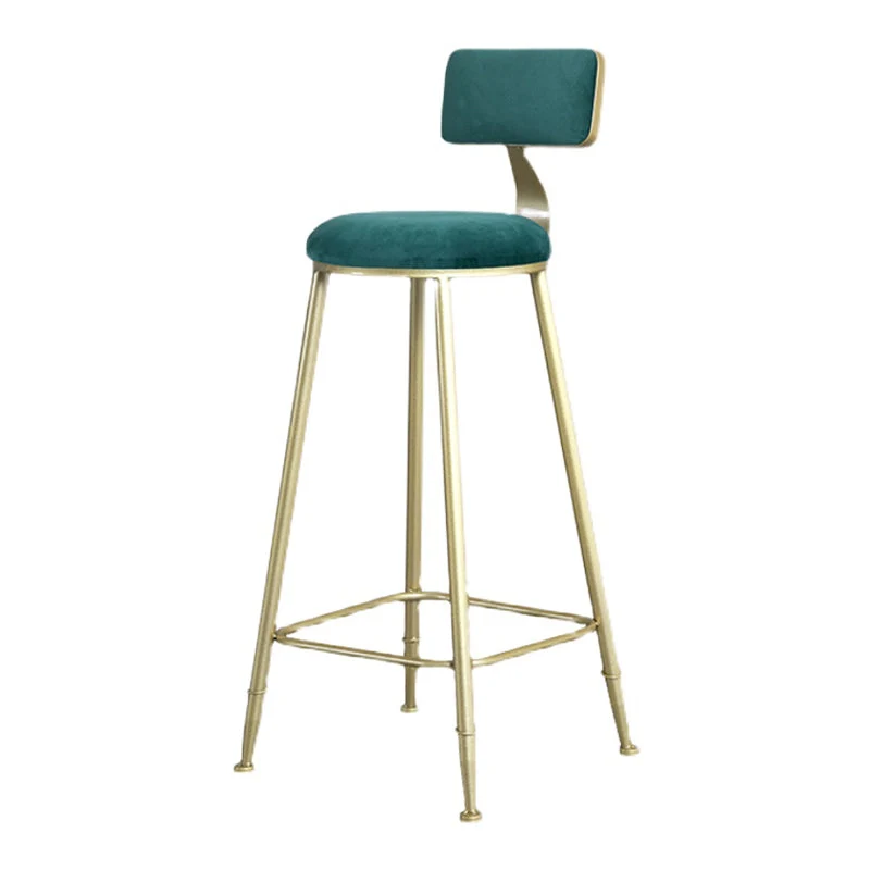 Glam Rugleuning Armloze Counter Kruk Iron Beauty Shop Barkruk met Suede Kussen Clearhalo