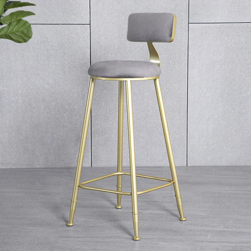 Glam Rugleuning Armloze Counter Kruk Iron Beauty Shop Barkruk met Suede Kussen Clearhalo