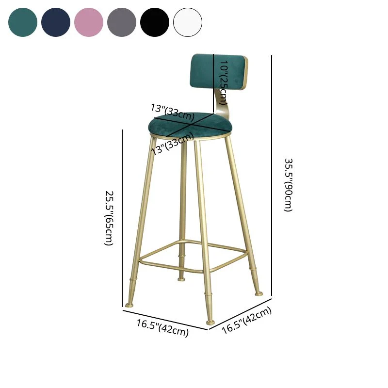 Glam Rugleuning Armloze Counter Kruk Iron Beauty Shop Barkruk met Suede Kussen Clearhalo