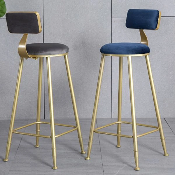 Glam Rugleuning Armloze Counter Kruk Iron Beauty Shop Barkruk met Suede Kussen Clearhalo