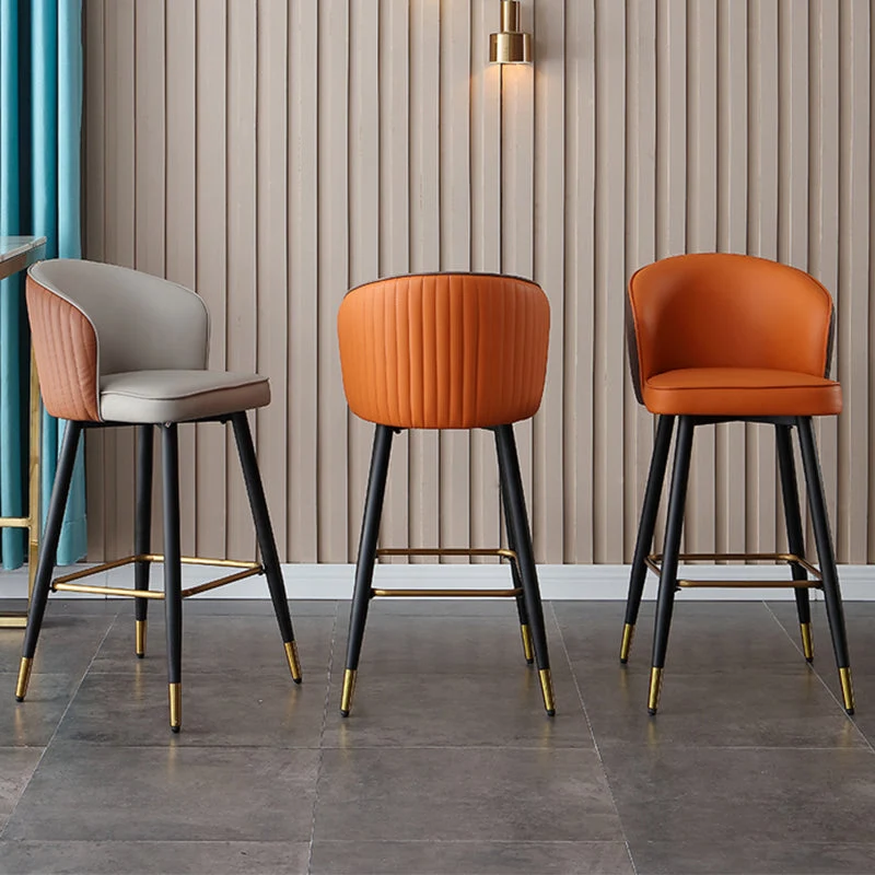 Glam Style Barkruk Lederen rugleuning Barkrukken voor eetkamer met metalen poten Clearhalo