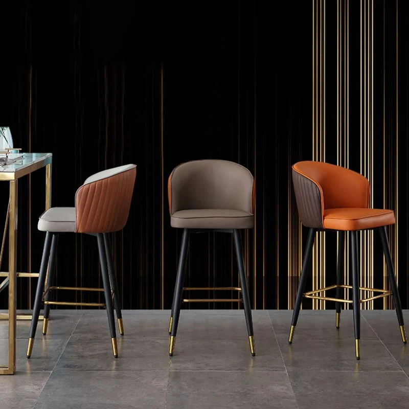 Glam Style Barkruk Lederen rugleuning Barkrukken voor eetkamer met metalen poten Clearhalo