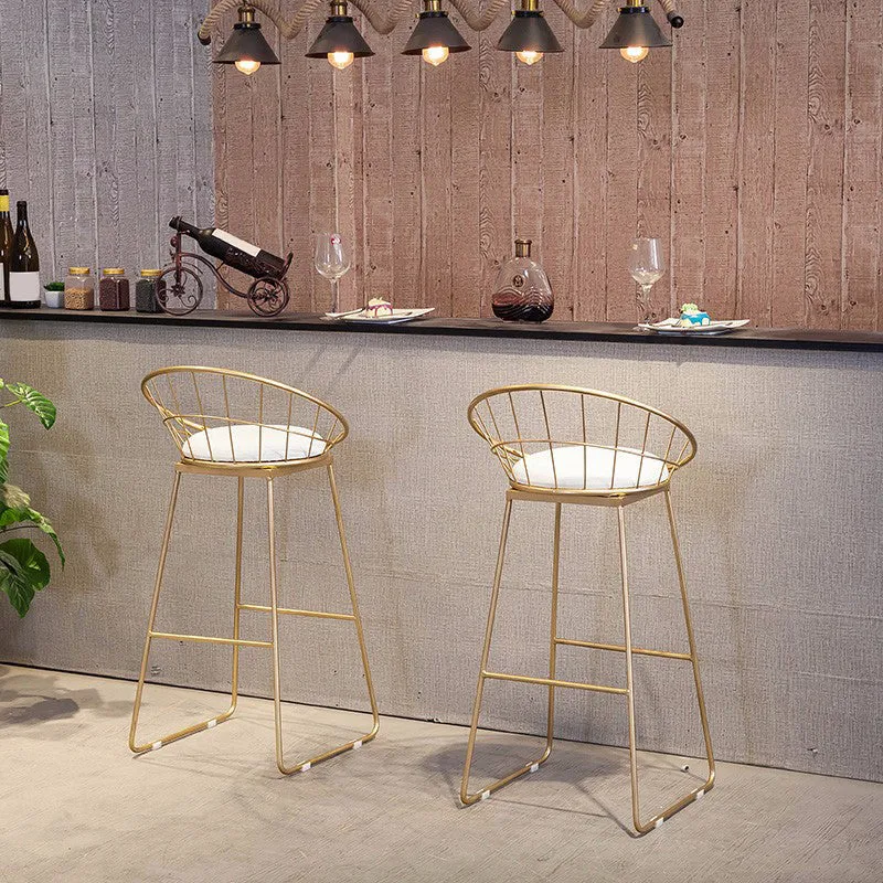 Glam-stijl eetkamerkrukken met lage rugleuning Metalen barkrukken met voetsteun Clearhalo