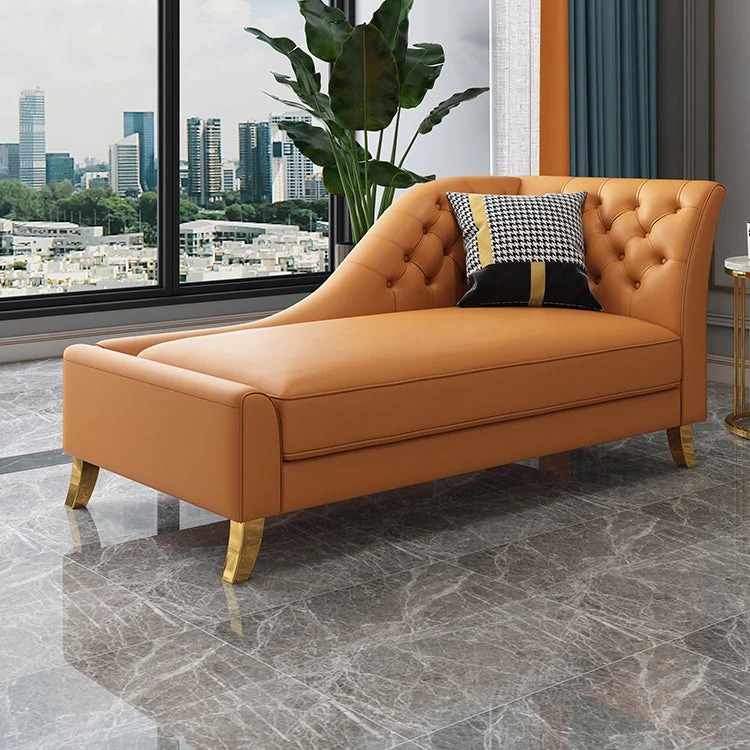 Glam-stijl effen kleur lederen chaise stoel met gerolde armen en getuft Clearhalo