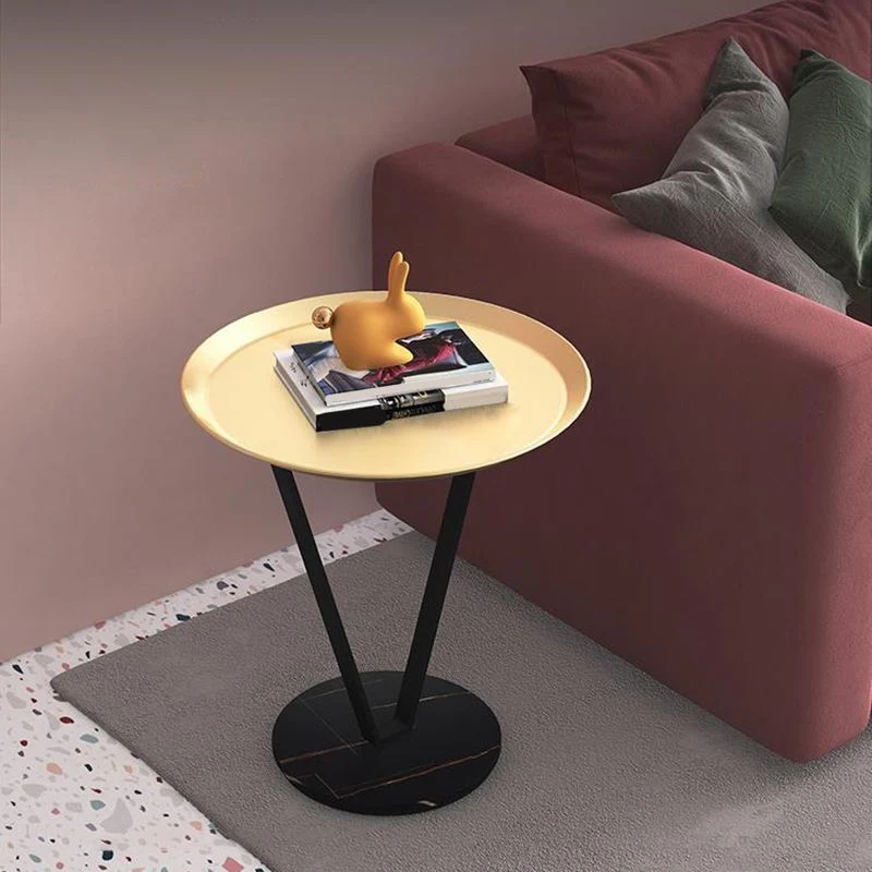60 cm hoge modernistische ronde bijzettafel met metalen X-basis bijzettafel Clearhalo