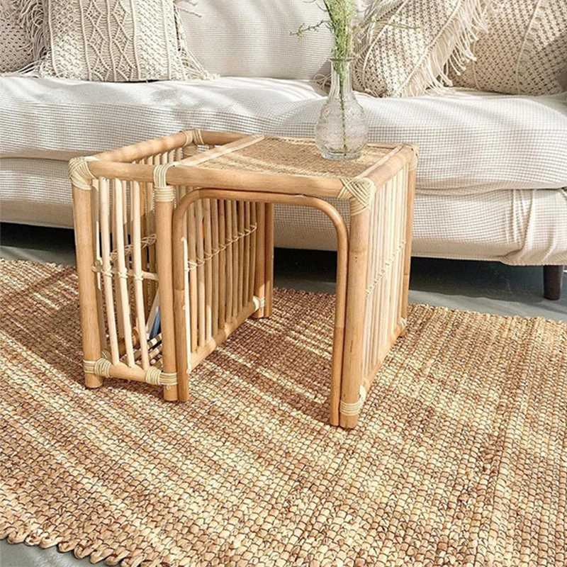 45 cm hoge rotan bijzettafel, rechthoekige bijzettafel met natuurlijk accent Clearhalo