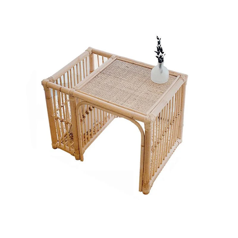 45 cm hoge rotan bijzettafel, rechthoekige bijzettafel met natuurlijk accent Clearhalo