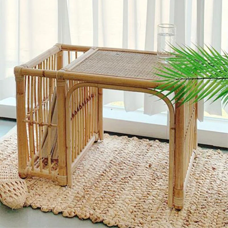 45 cm hoge rotan bijzettafel, rechthoekige bijzettafel met natuurlijk accent Clearhalo