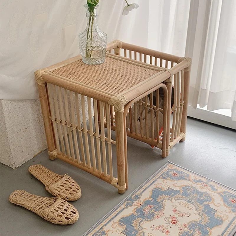 45 cm hoge rotan bijzettafel, rechthoekige bijzettafel met natuurlijk accent Clearhalo