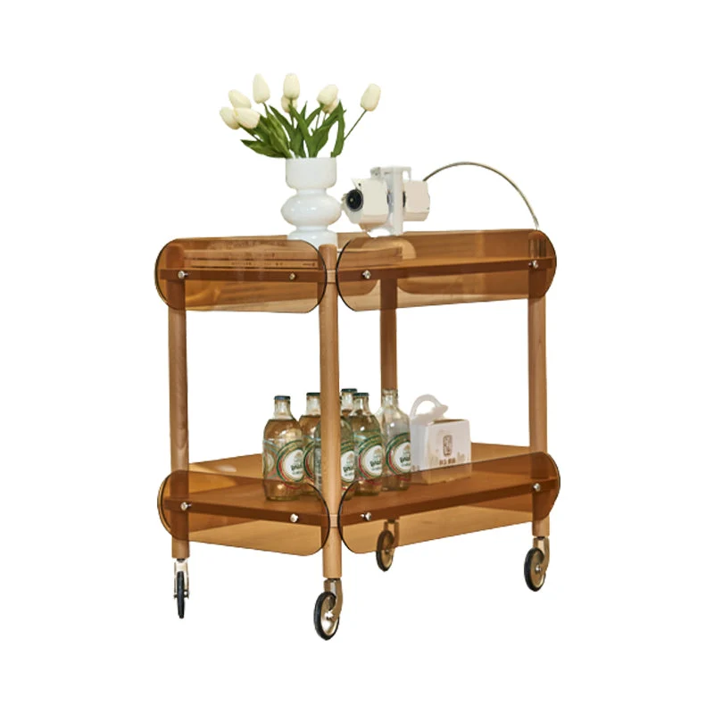 Houten bijzettafel met blad en bijzettafel met wielen brons Clearhalo