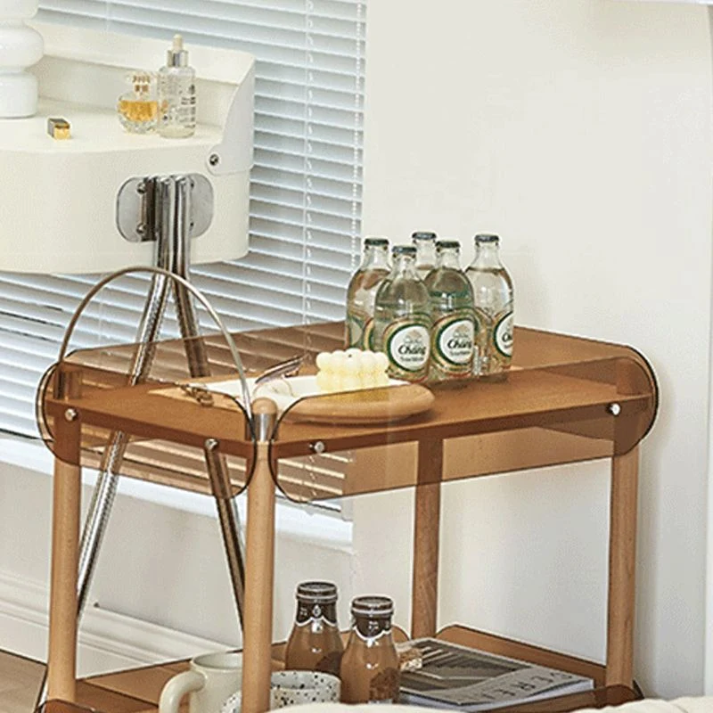 Houten bijzettafel met blad en bijzettafel met wielen brons Clearhalo