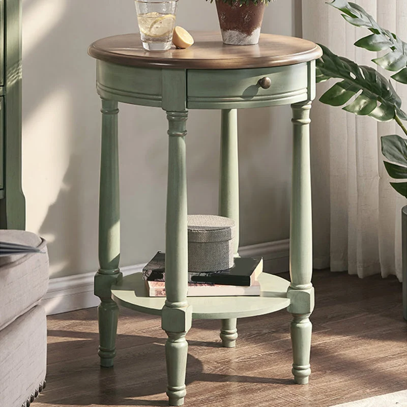 Houten bijzettafel met rond blad, 27,16 inch hoog, 4 poten, bijzettafel met opbergruimte Clearhalo