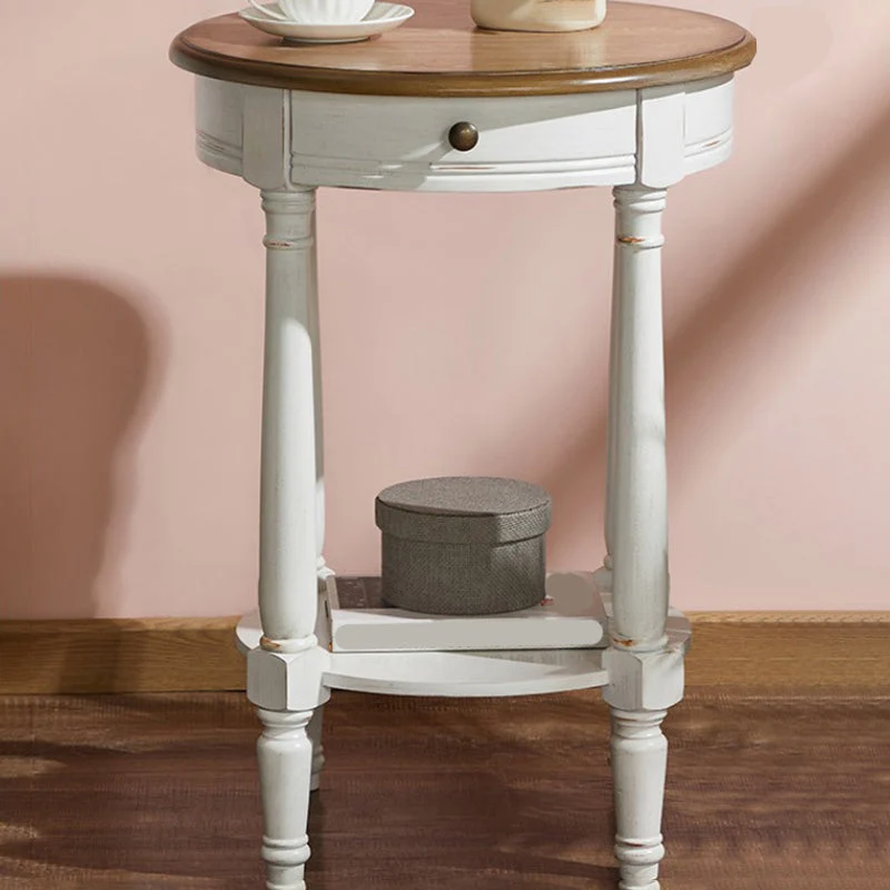 Houten bijzettafel met rond blad, 27,16 inch hoog, 4 poten, bijzettafel met opbergruimte Clearhalo