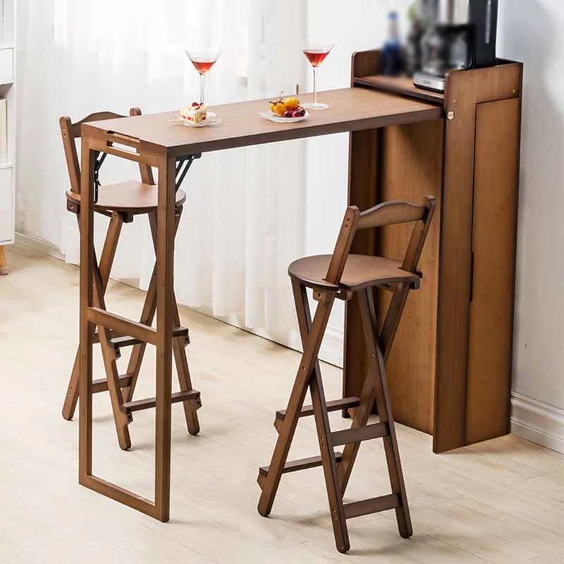 Indoor Minimalisme Barkruk Armloze houten rugleuning Opvouwbare tegenkruk Clearhalo