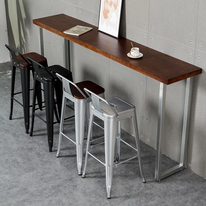 Industriële barkruk met houten blad, ijzeren barkruk met 4 poten voor koffieshop Clearhalo